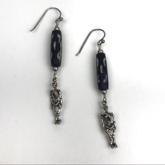 Sterling Silver Skeleton Drop Stone Earrings - Picture 2 of 7